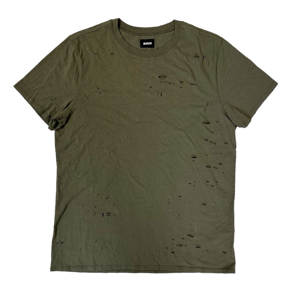 Hudson Jeans Green Distressed Short Sleeve Shirt